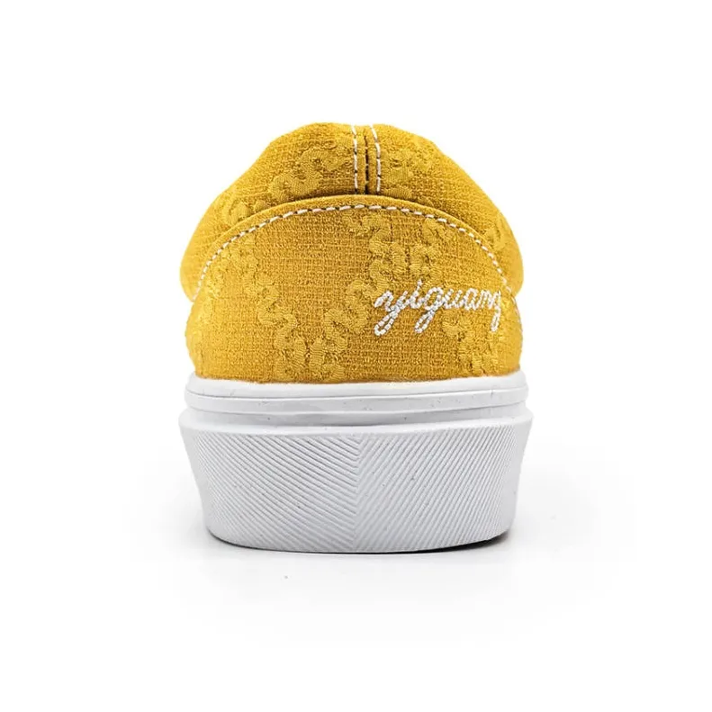 I'm Shopping Dunhuang Embroidery Anti Slip Wear Resistant Breathable Lightweight Low Top Canvas Shoes Unisex Yellow-7