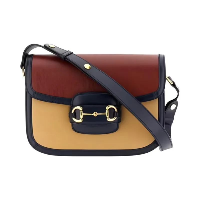 GUCCI Horsebit 1955 Multicolor Leather Saddle Bag Shoulder Bag Crossbody Bag Women's Brick Red-0