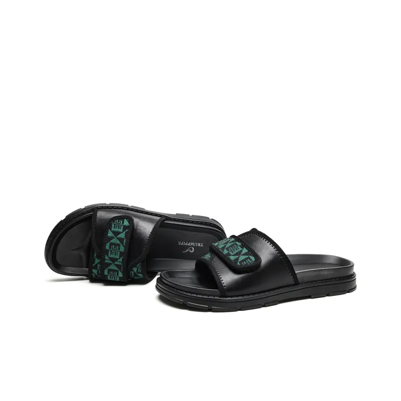 TRUMPPIPE Abrasion Resistant Slide Slippers Men's Black Green-2