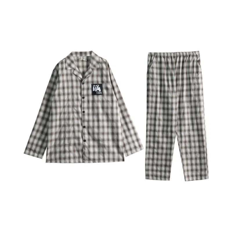 Dorame Pajama Set Men's Gray White Plaid-0