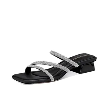 JESSICA SOPHIA Rhinestone Slip Resistant Abrasion Resistant Slide Slippers Women's Black