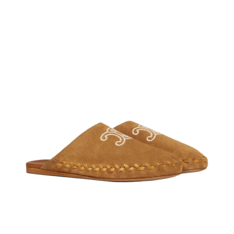 CELINE Triomphe Wrap toe Slippers Men's Brown-3