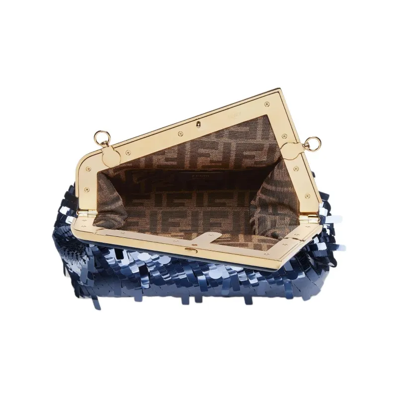 FENDI First Metal One Shoulder Crossbody Clutch Small Size Women's Blue-3