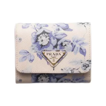 PRADA Saffiano Leather Wallet Women's Light Blue