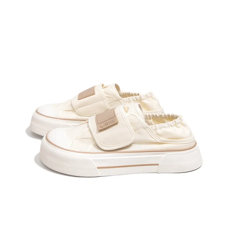 Feiyue Comfortable Reversible Style Non slip Lightweight Low Top Platform Canvas Shoes Women's Beige Brown-2