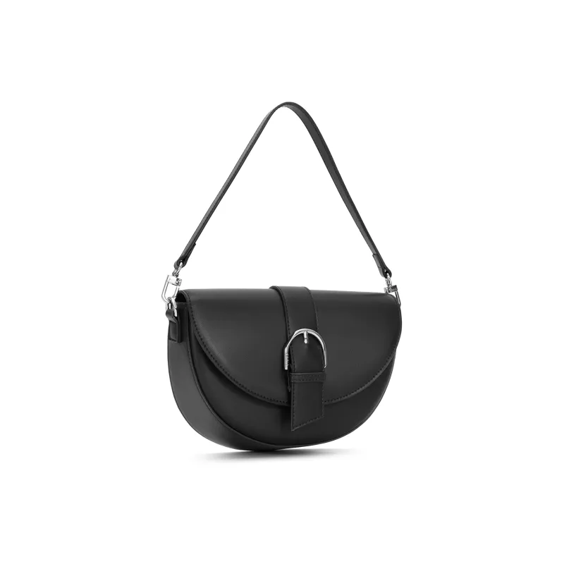 FERIA Cow Leather Saddle Bag, Portable Crossbody Bag, Shoulder Bag Medium Size Women's Pink/Black-7