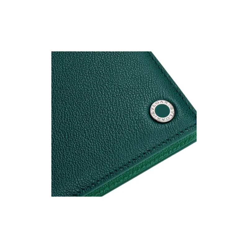 BVLGARI Textured Calfskin Wallet Small Size Men's Green-3
