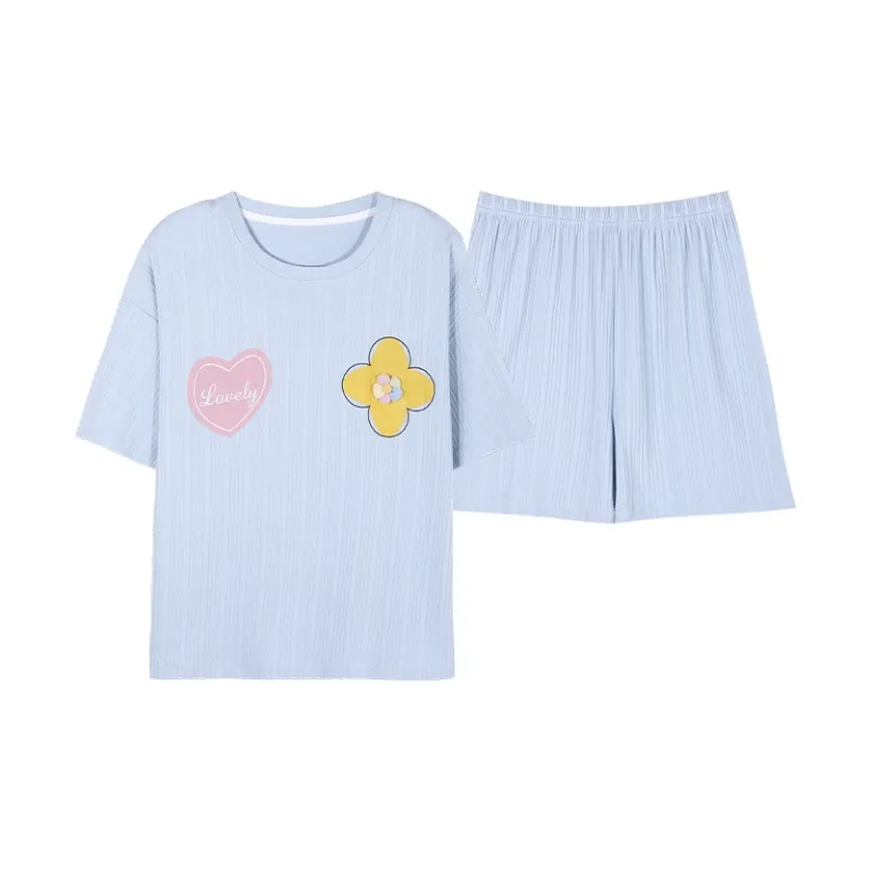 The Story Of The Flower Season Pajama Set Women's Light Blue-0