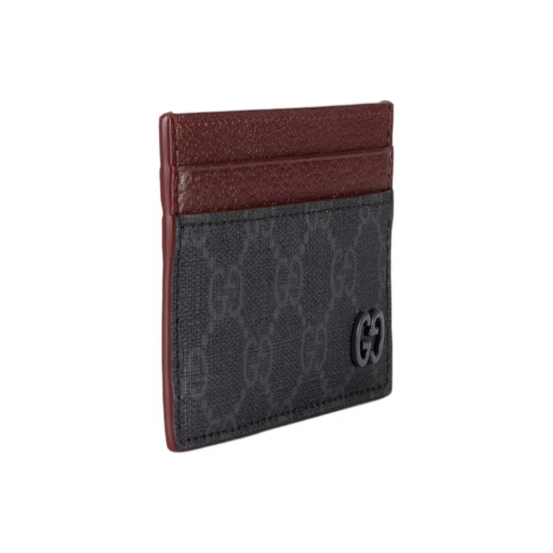 GUCCI Canvas With Leather Trim Card Holder Men's Black & Burgundy-2