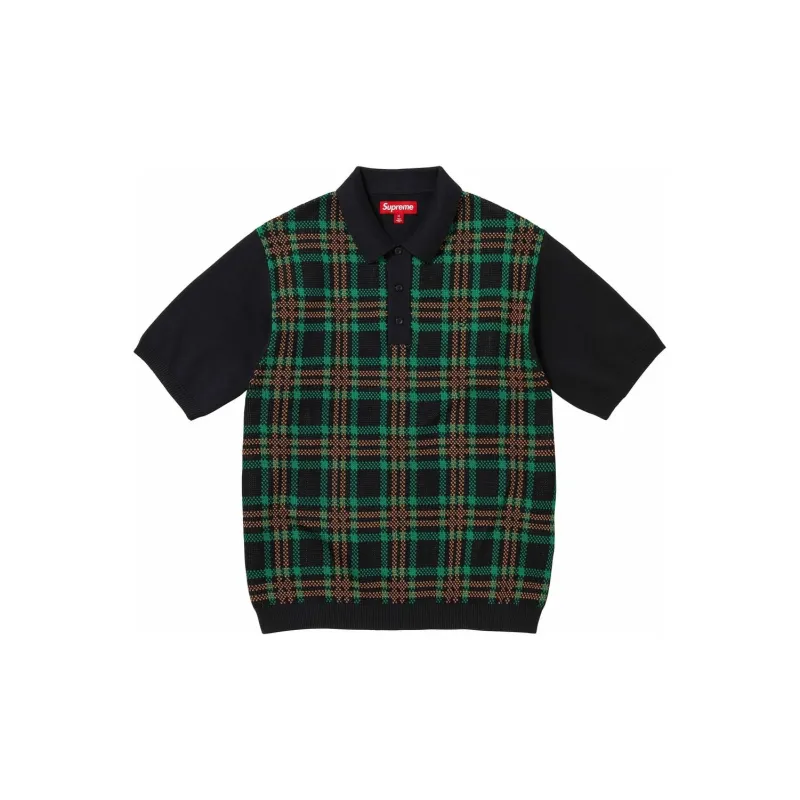Supreme Plaid Knit S/S Polo Black XL - POIZON