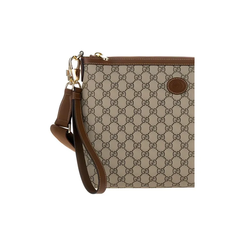 GUCCI PU Polyurethane Polyester Cotton Clutch Men's Brown & Beige-4