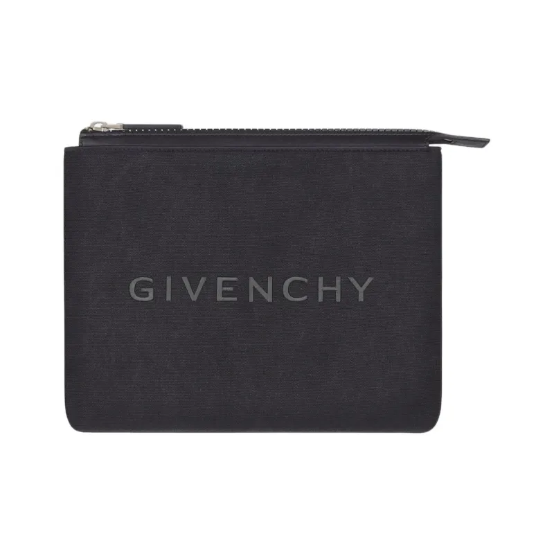 GIVENCHY Washed Cotton Canvas Canvas Bag Clutches Men's Black-0