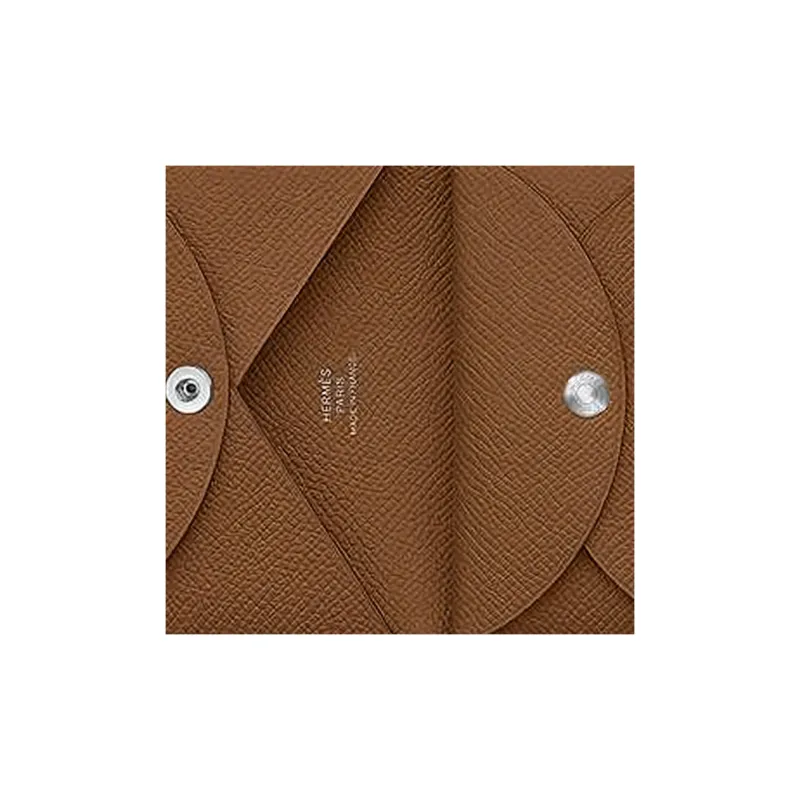 HERMES Calvi Duo Epsom Calfskin Wallet, Card Holder Unisex Gold Brown-3