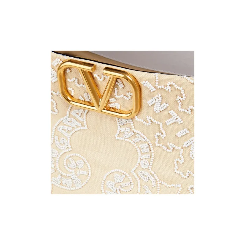 Valentino Vlogo Canvas With Leather Trim Canvas Bag Tote Bag Shopping Bag Handbag Women's Sand-2