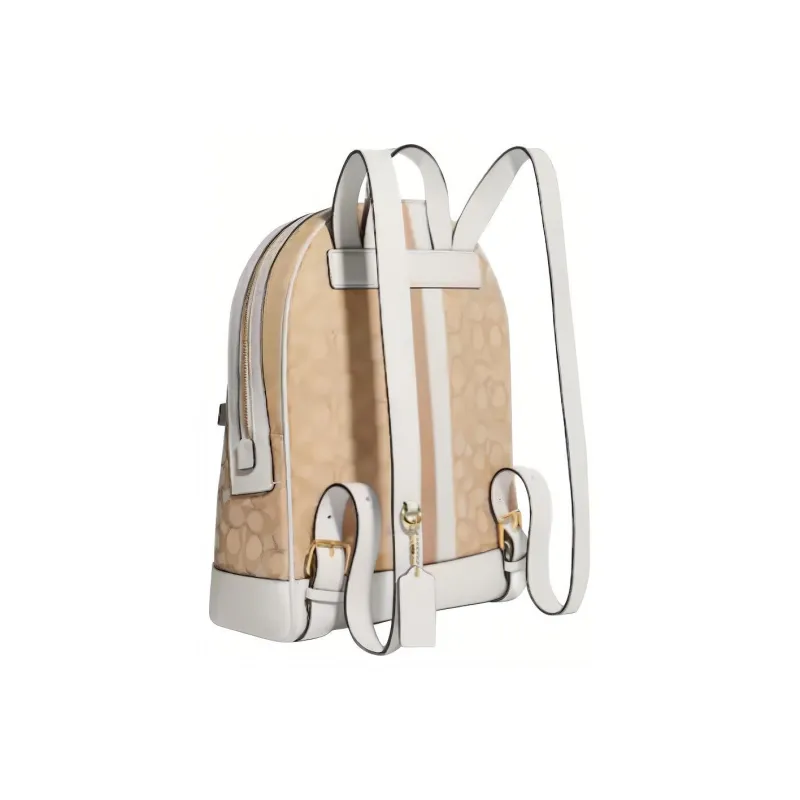 COACH Kenley Delicate Pebble Leather Backpack Medium Size Women's Monogram Brown/White-1