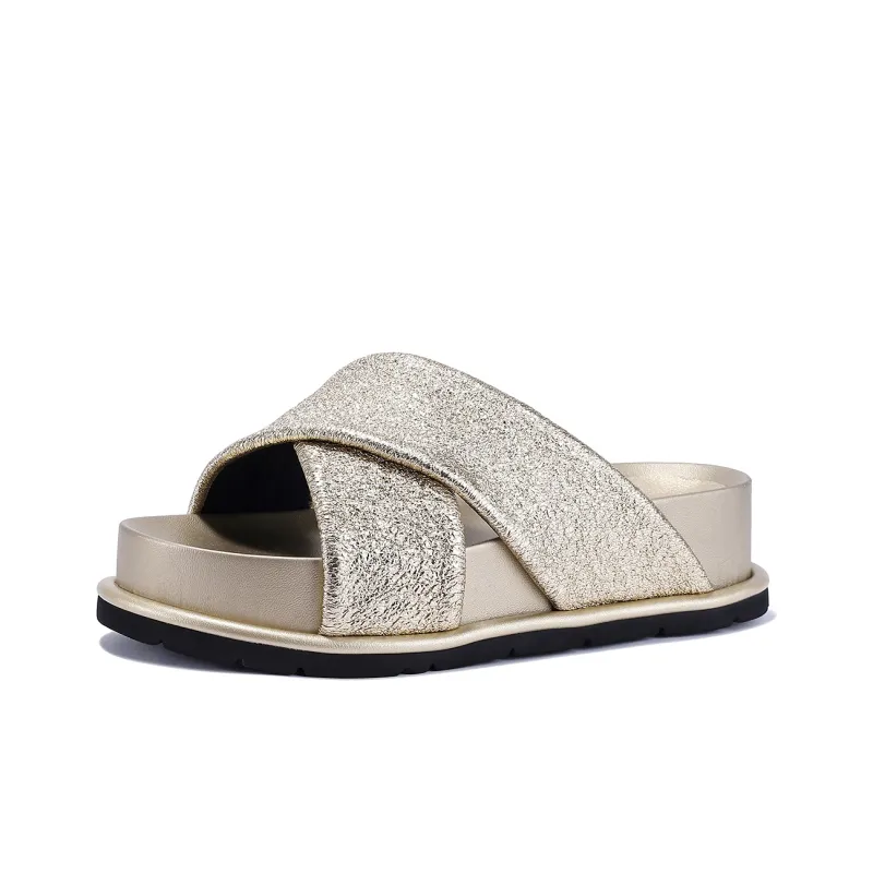 BELLALILY Slide Slippers Women's Silver Gold-5