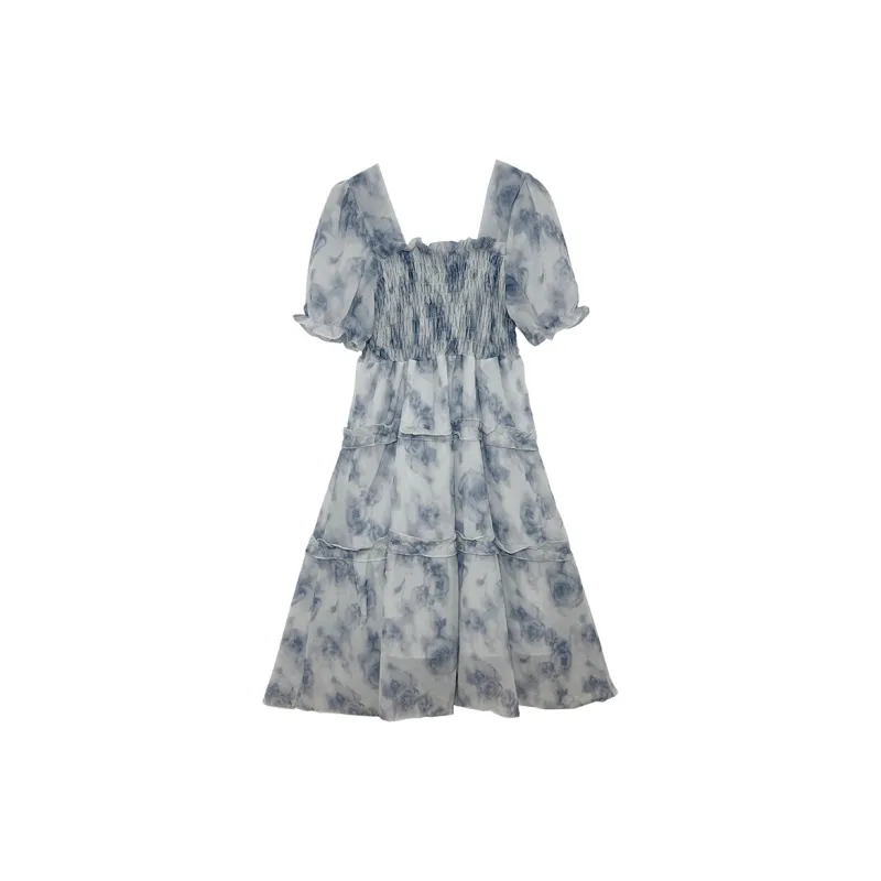 Icicofficial Short Sleeved Dresses Women's Blue-1