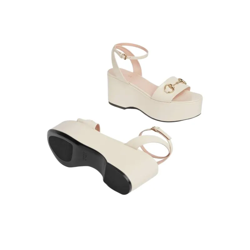 GUCCI Horsebit Strap Sandals 7.5cm Women's White-5