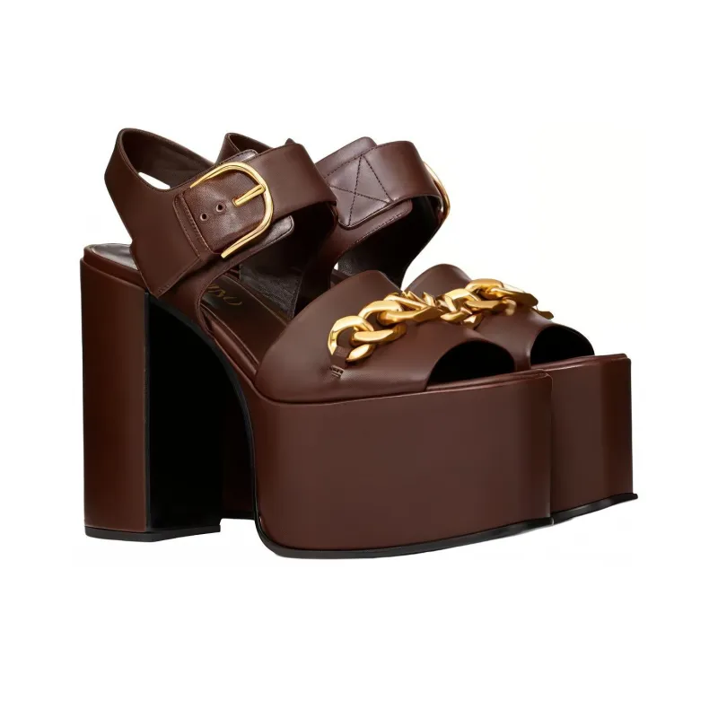 Valentino Garavani V Chain Linked Platform Sandals Brown Women's-2