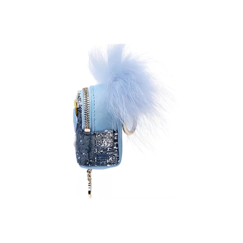 FION Cow Leather Lipstick Bag, Coin Purse Extra Mini Women's Blue/Light Blue-1