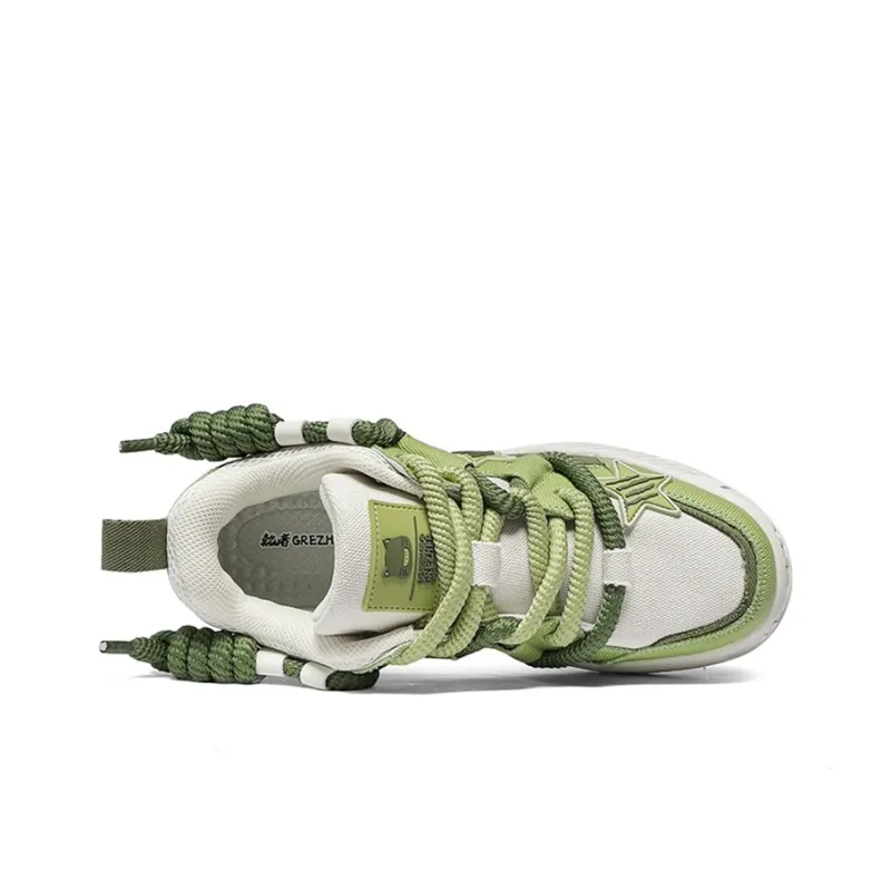 GREZHER Cushioning Abrasion Resistant Lightweight Low Top Fabric Star Skateboard Shoes Unisex Avocado Green-4