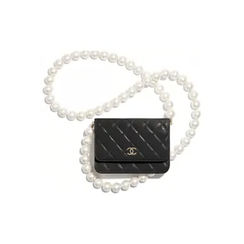 CHANEL WOC Calfskin Gold Metal Coin Purse, Card Holder, Shoulder Bag, Crossbody Bag Mini Women's Black
