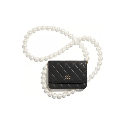 CHANEL WOC Calfskin Gold Metal Coin Purse, Card Holder, Shoulder Bag, Crossbody Bag Mini Women's Black
