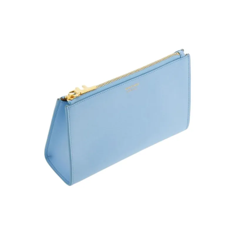FERRAGAMO Calfskin Makeup Bag Women's Sky Blue-1