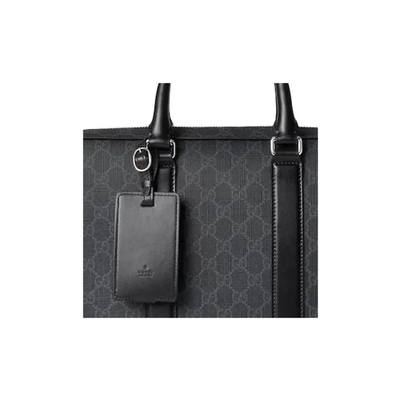 GUCCI Supreme Canvas With Leather Trim Canvas Bag Briefcase Men's Black-7