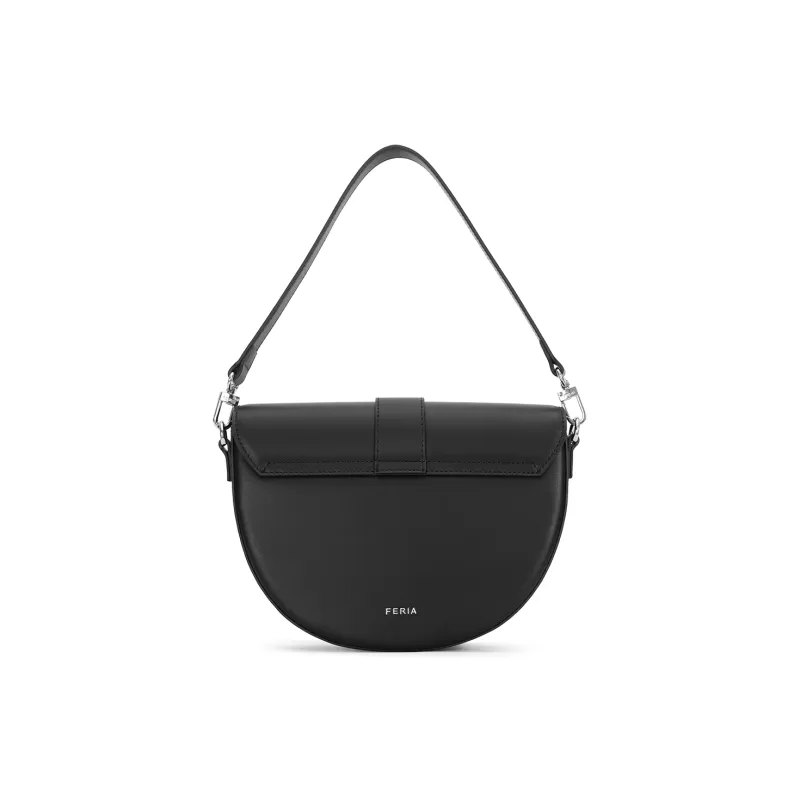 FERIA Cow Leather Saddle Bag, Portable Crossbody Bag, Shoulder Bag Medium Size Women's Pink/Black-8