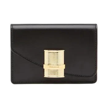 FERRAGAMO Palmellato Calfskin Card Holder Women's Black