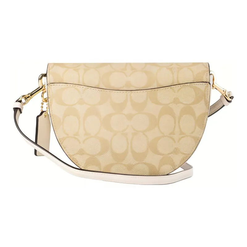 COACH Ellen Canvas With Leather Saddle Bag, Shoulder Bag, Crossbody Bag Small Size Women's White & Khaki-2