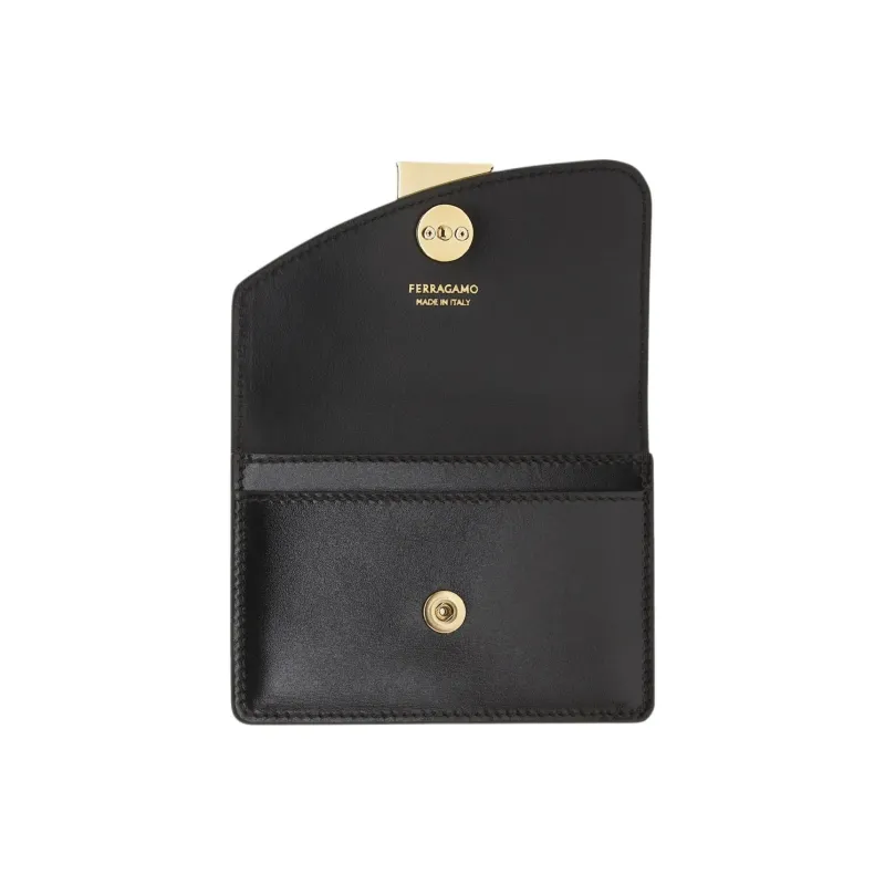 FERRAGAMO Palmellato Calfskin Card Holder Women's Black-2