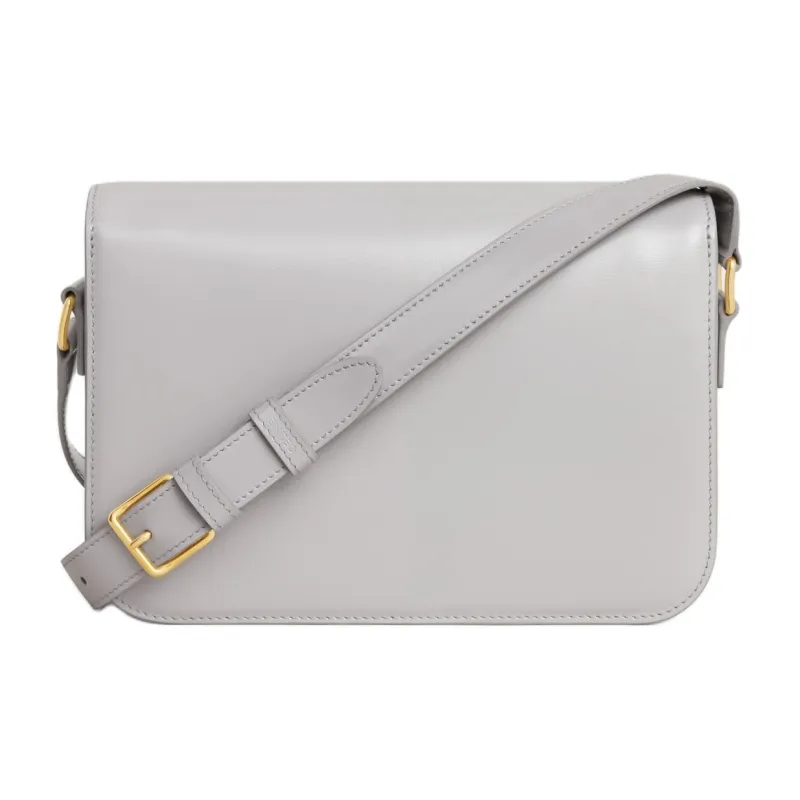 CELINE Triomphe Shiny Calfskin Portable Crossbody Bag, Shoulder Bag Women's Cloudy Gray-2