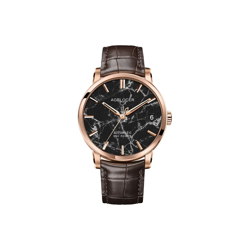 AGELOCER Automatic Mechanical Movement Genuine Leather Strap Watch Men's Watches Black Dial-4