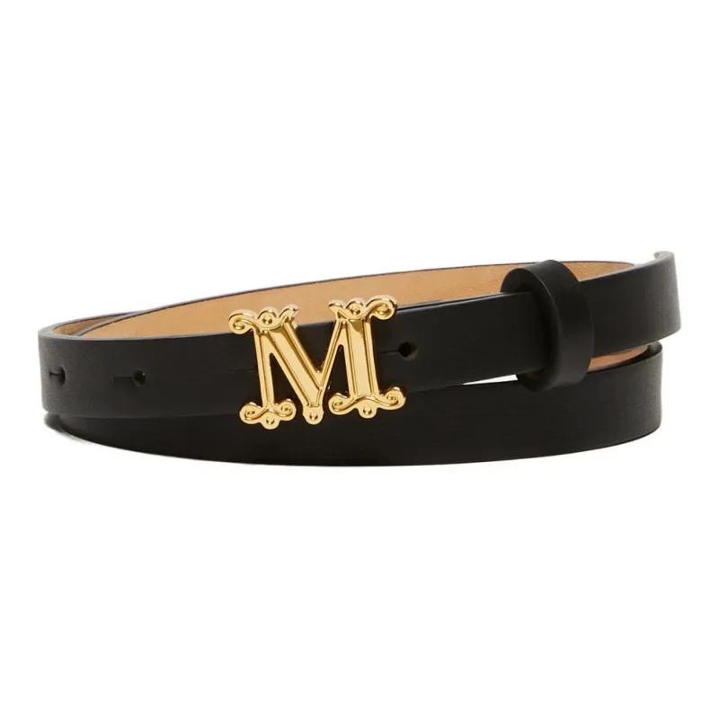 MaxMara Solid Color Design Pin Buckle Leather Belts Women's Black 1.5cm-1