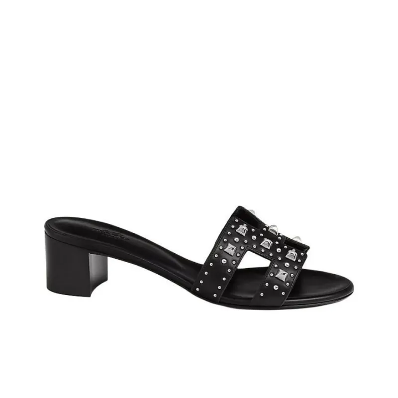 HERMES Oasis Slide Slippers 5cm Women's Black-1