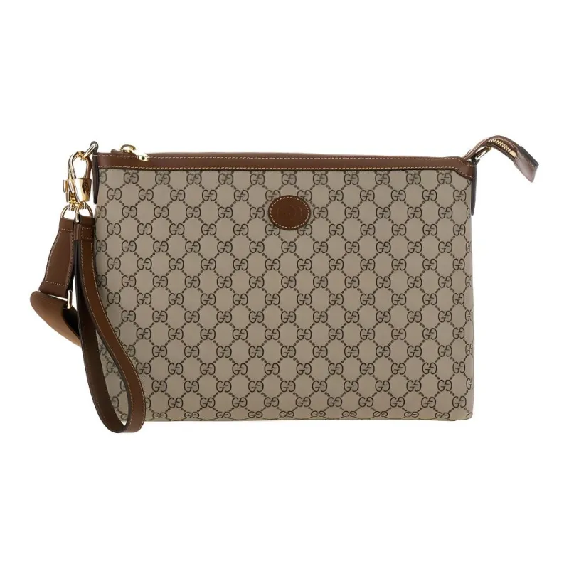 GUCCI PU Polyurethane Polyester Cotton Clutch Men's Brown & Beige-0