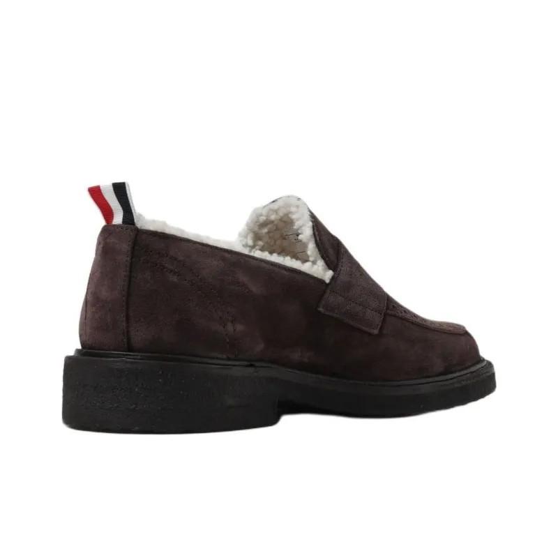 THOM BROWNE Shearling lining Suede Penny Loafers-3