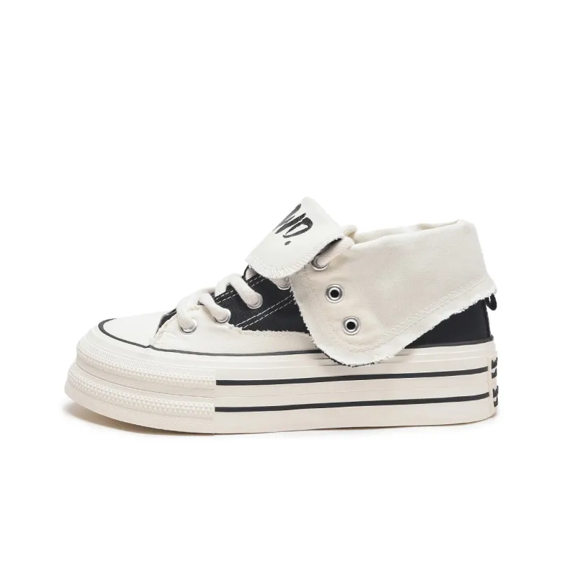 Hotwind Height Increasing Wear-Resistant Slip-Resistant Mid-Top Canvas Shoes Women's-0