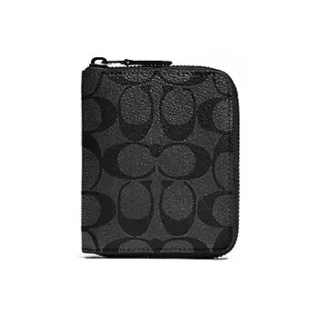 COACH Zip Around Canvas/calf Leather Wallet Medium Size Men's Black Monogram