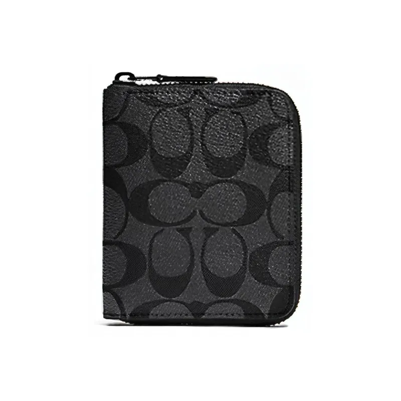 COACH Zip Around Canvas/calf Leather Wallet Medium Size Men's Black Monogram-0
