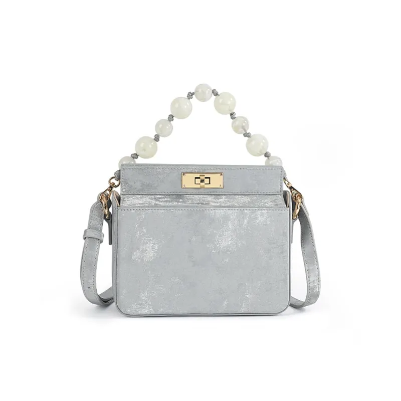 TOMATO&POTATO Cow Leather Shoulder Bag, Crossbody Bag, Handbag Regular Women's Olive Green/Ice Green/Silver/Ivory-12
