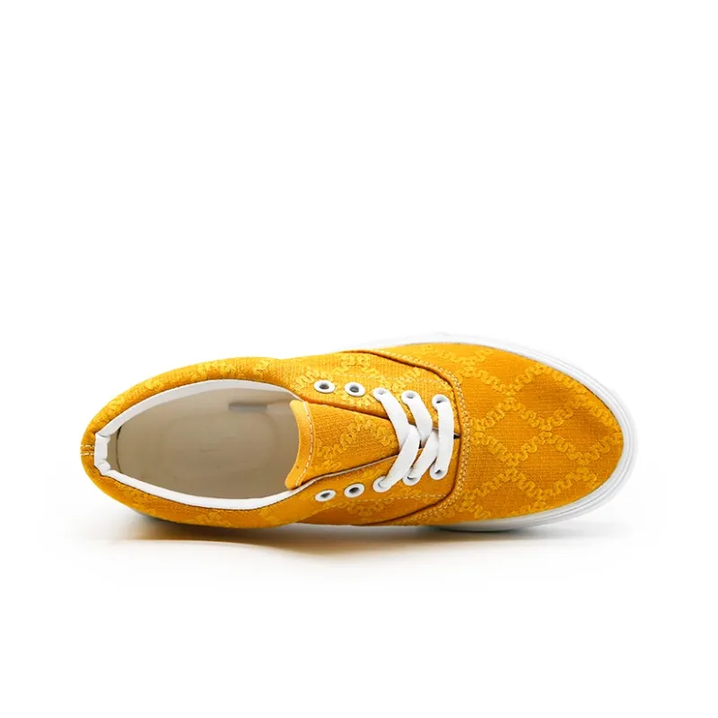 I'm Shopping Dunhuang Embroidery Anti Slip Wear Resistant Breathable Lightweight Low Top Canvas Shoes Unisex Yellow-6