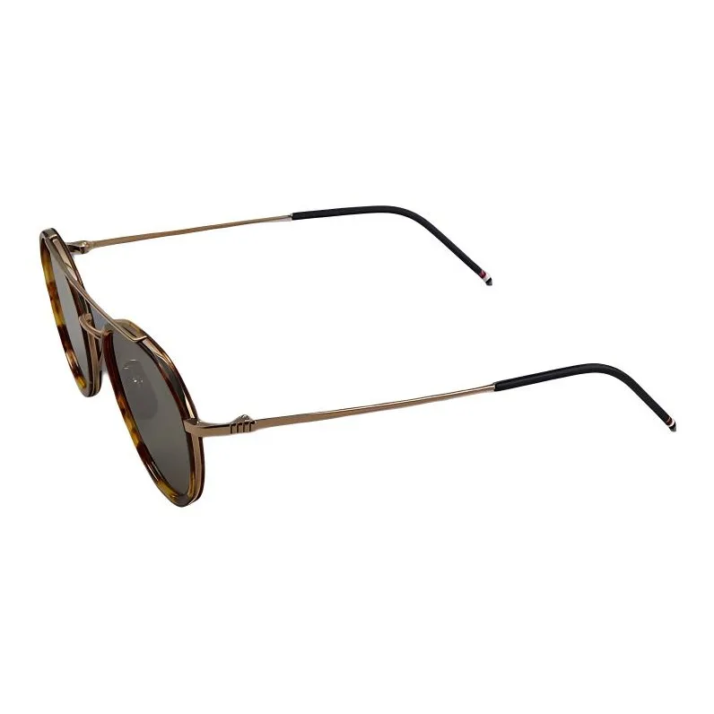 THOM BROWNE· Plate Frame Titanium Alloy Aviator Sunglasses Unisex Brown-0