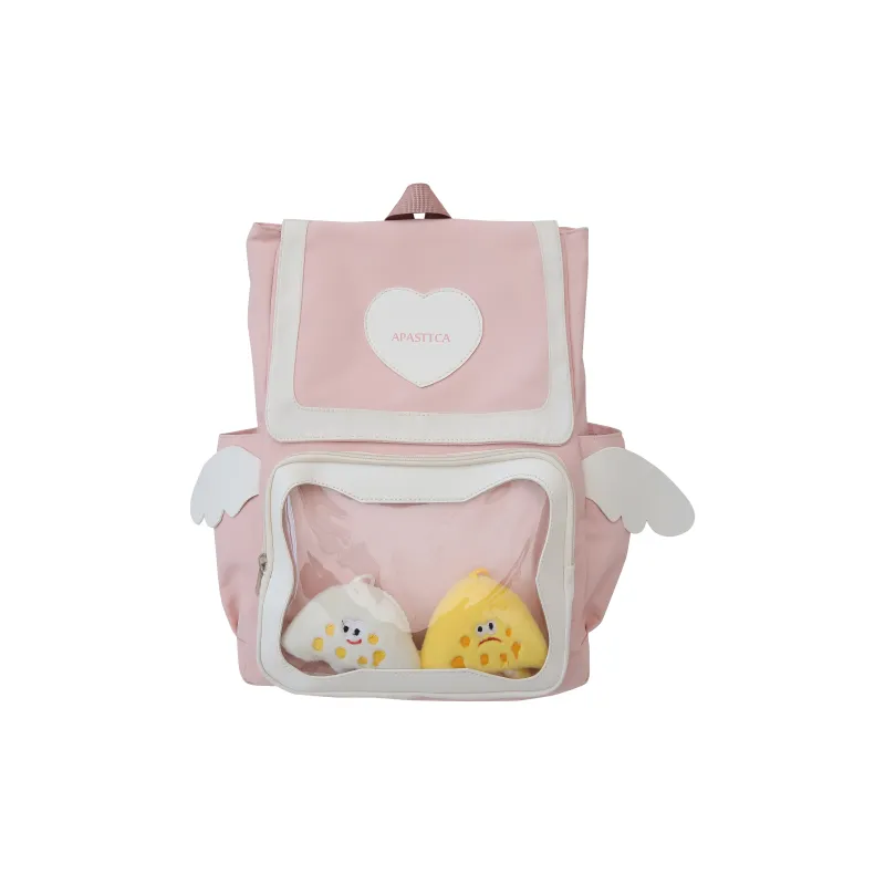 Dusen Kangaroo Nylon With PVC Backpack Regular Unisex Black/Pink/Light Blue/Yellow-5