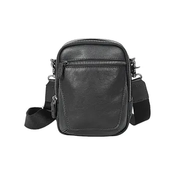 PULUWIRR Top Grain Cow Leather Everyday Casual Shoulder Bag Trendy Regular Men's Black