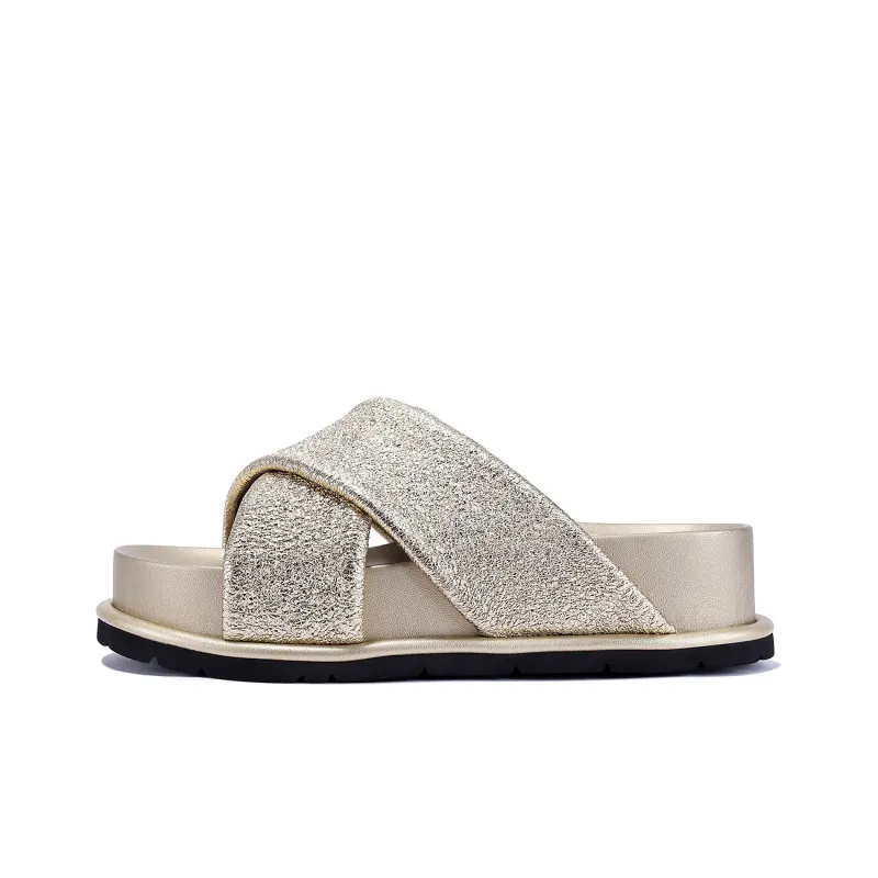 BELLALILY Slide Slippers Women's Silver Gold-7