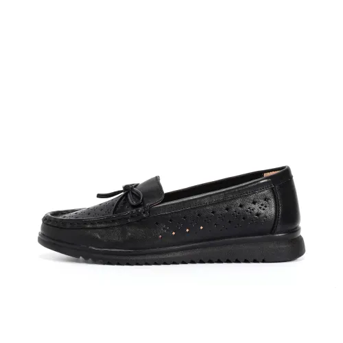 AOKANG Breathable Flat Slip on Unlined Shoes Loafers Women's Black