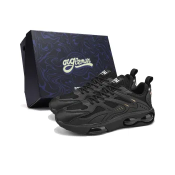OUGLEMEN Gift Box Set Cushioning Anti-Slip Wear-Resistant Breathability Low-Top Casual Shoes Unisex Black Gold